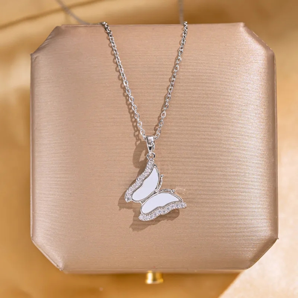 Elegant Silver Butterfly Pendant Necklace